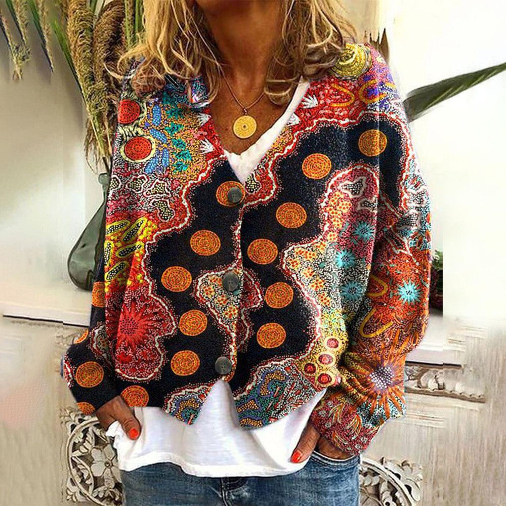 Mimmi | Stickad Kofta Dam Boho Färgstark Relaxed Fit