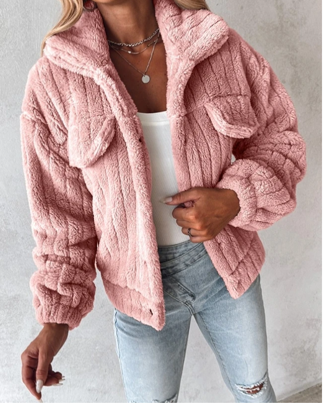 Jenny | Teddyjacka Dam Oversized Knäppning Multi-Pocket