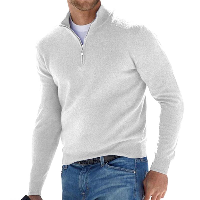 Bertil | Stickad Tröja Herr Half-Zip Ribbad Ull