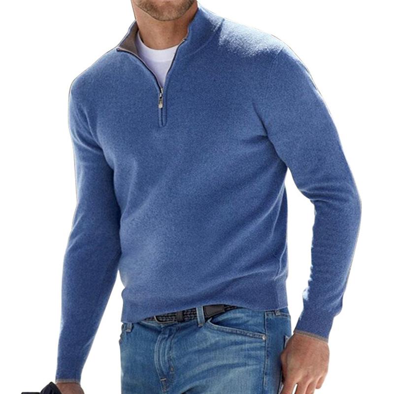 Bertil | Stickad Tröja Herr Half-Zip Ribbad Ull