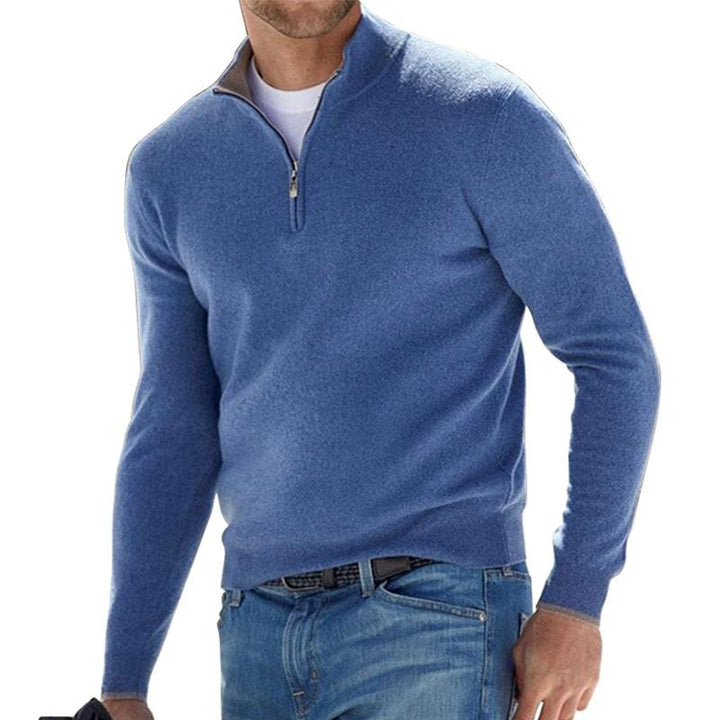 Bertil | Stickad Tröja Herr Half-Zip Ribbad Ull