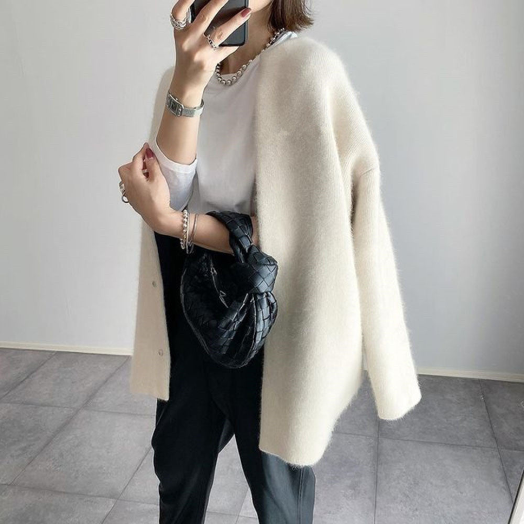 Sissela | Stickad Kofta Dam Ull Lätt Relaxed Fit
