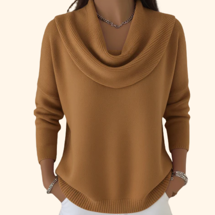 Synniva | Tröja Dam Draperad Krage Ribbstickad Relaxed Fit