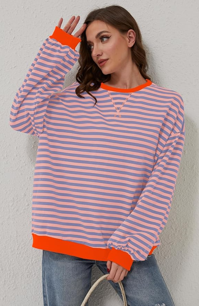 Signhild | Stickad Tröja Dam Randig Relaxed Fit