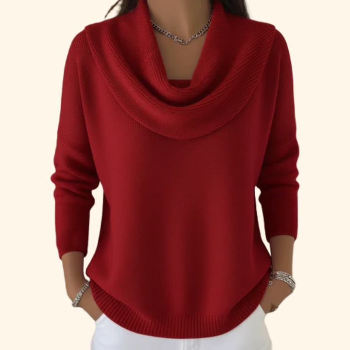 Synniva | Tröja Dam Draperad Krage Ribbstickad Relaxed Fit
