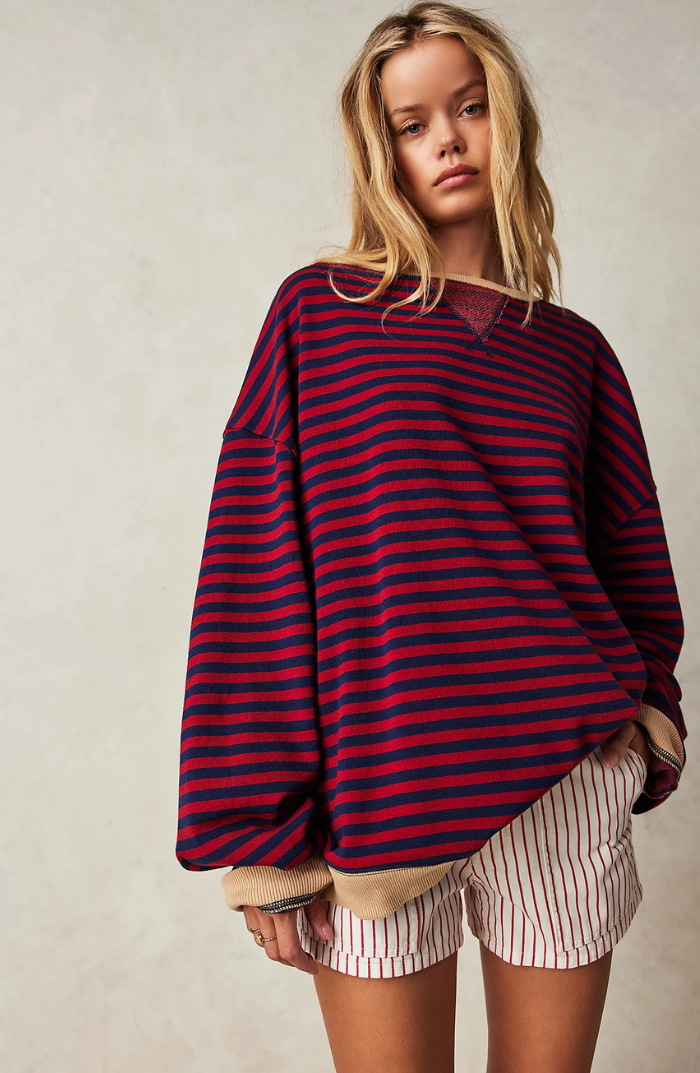 Signhild | Stickad Tröja Dam Randig Relaxed Fit