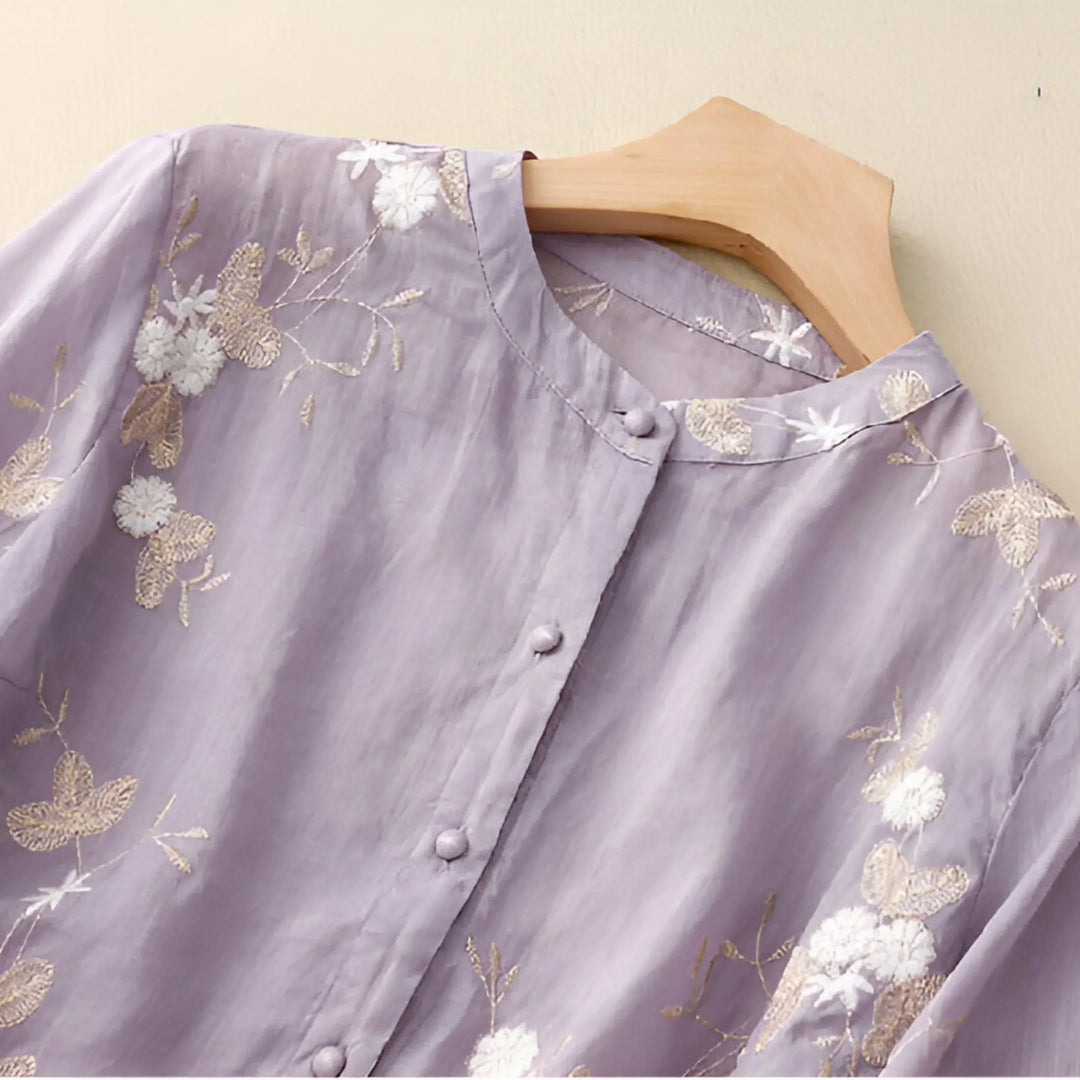 Topp Dam Broderad Blommig Vardag