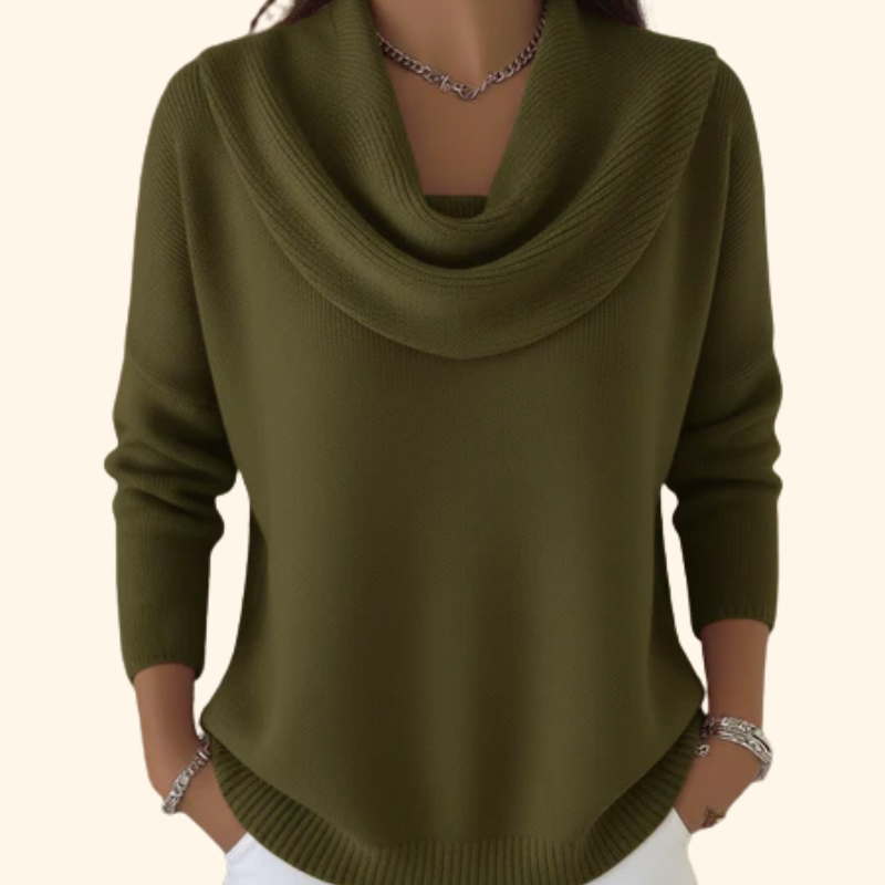 Synniva | Tröja Dam Draperad Krage Ribbstickad Relaxed Fit