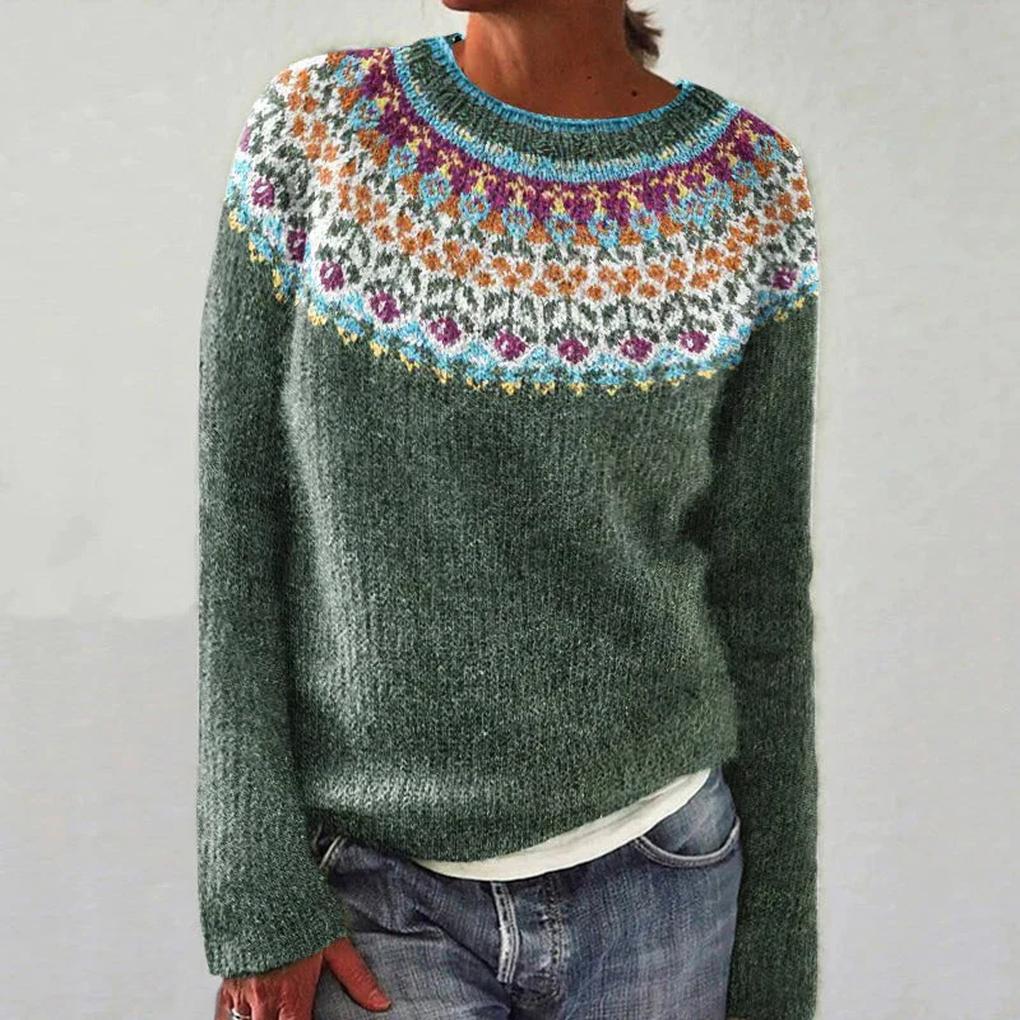 Ane | Stickad Tröja Dam Fair Isle Rund Hals