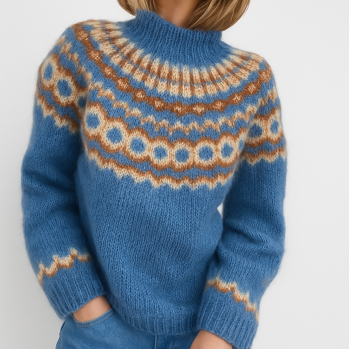 Torvald | Polotröja Dam Fair Isle Stickad Relaxed Fit