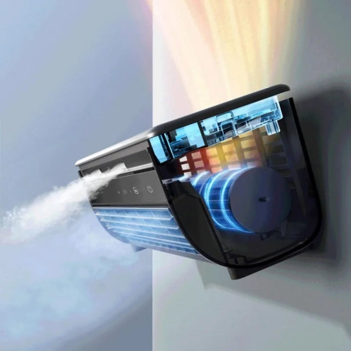 Bärbar Uppladdningsbar Luftkylare Med Bladlös Design Och Upp Till 12 Timmars Batteritid