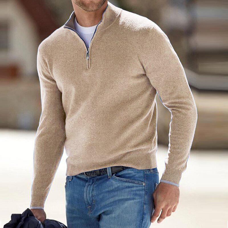 Bertil | Stickad Tröja Herr Half-Zip Ribbad Ull