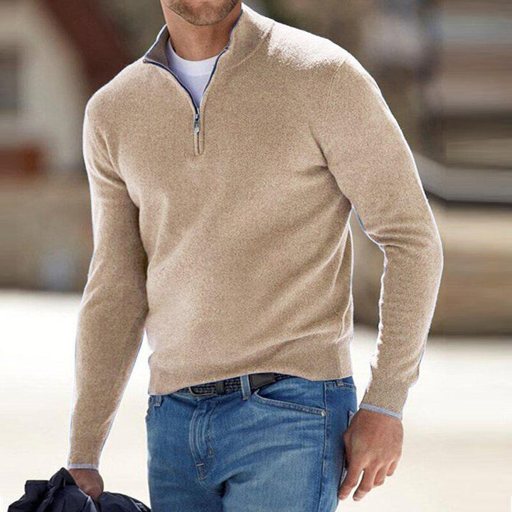 Bertil | Stickad Tröja Herr Half-Zip Ribbad Ull