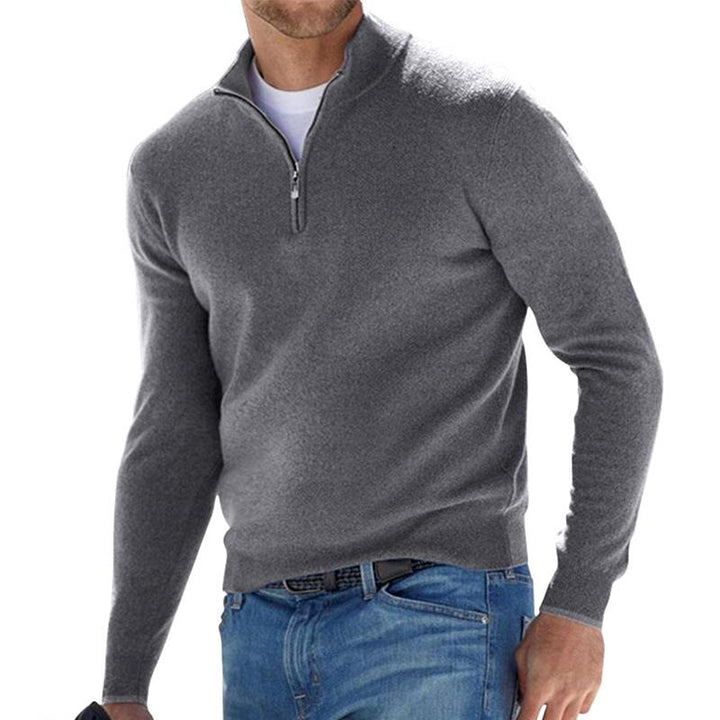 Bertil | Stickad Tröja Herr Half-Zip Ribbad Ull