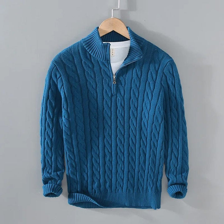 Sören | Stickad Tröja Herr Kabelstickad Half-Zip Bomull