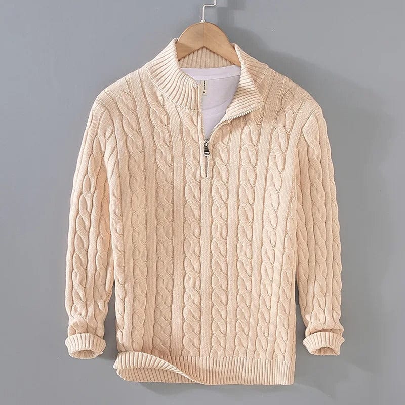 Sören | Stickad Tröja Herr Kabelstickad Half-Zip Bomull