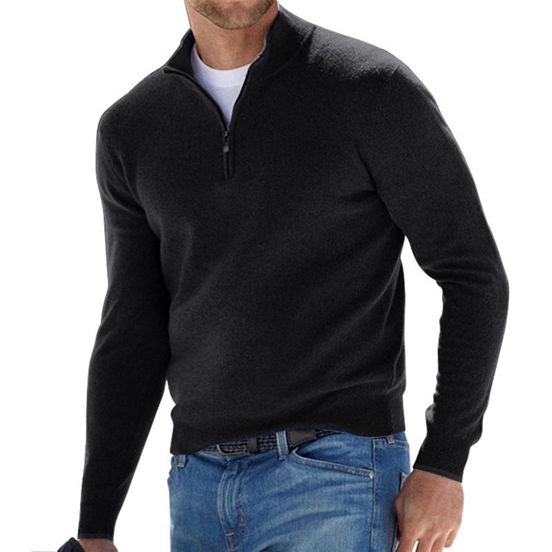 Bertil | Stickad Tröja Herr Half-Zip Ribbad Ull
