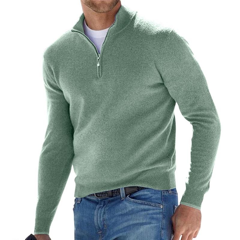 Bertil | Stickad Tröja Herr Half-Zip Ribbad Ull