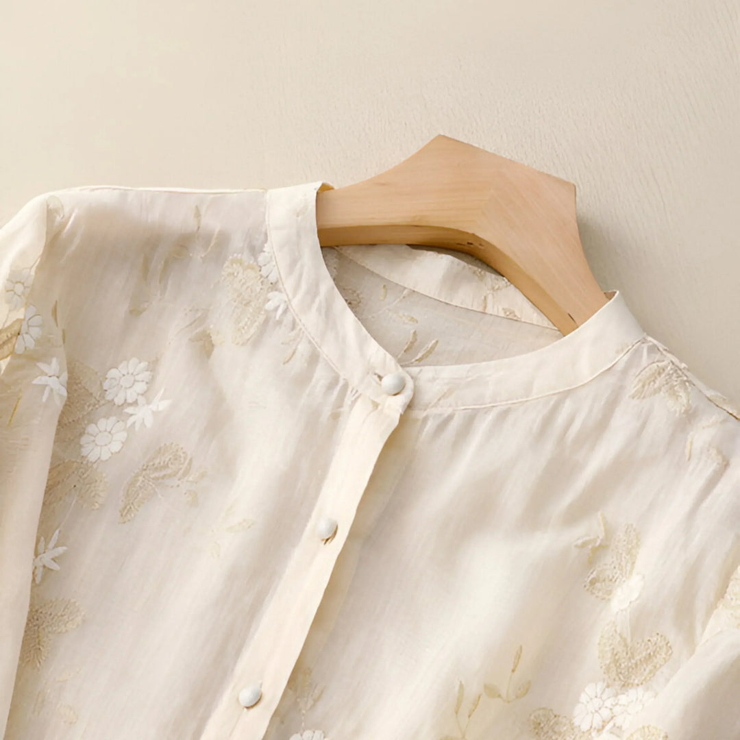 Topp Dam Broderad Blommig Vardag