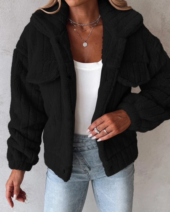 Jenny | Teddyjacka Dam Oversized Knäppning Multi-Pocket