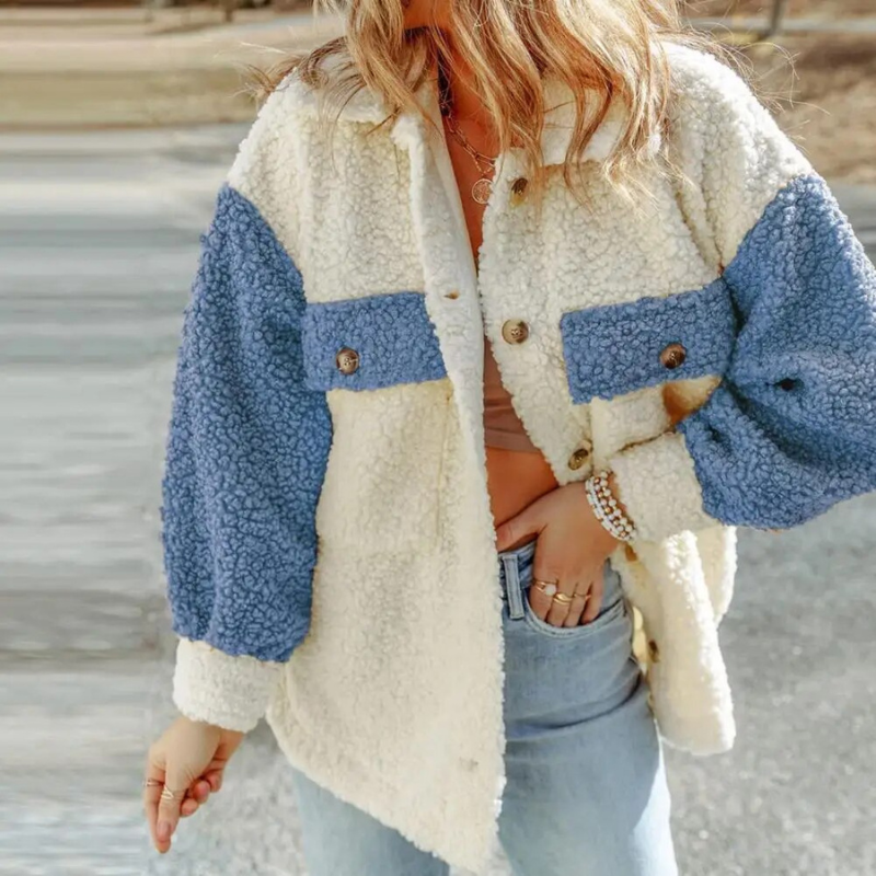 Tordis | Teddyjacka Dam Color Block Knäppning Relaxed Fit