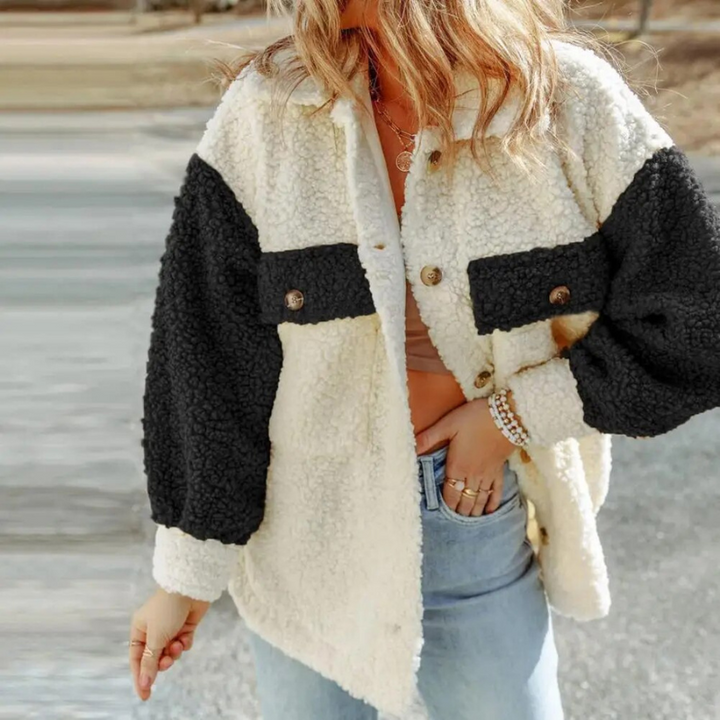 Tordis | Teddyjacka Dam Color Block Knäppning Relaxed Fit