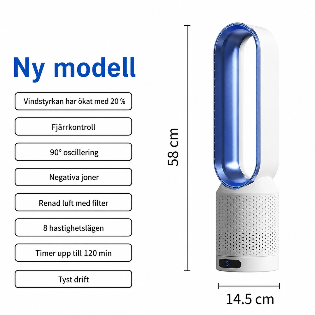 3-i-1 Luftkylare Med Luftreningsfunktion, 90° Oscillering Och Touchpanel