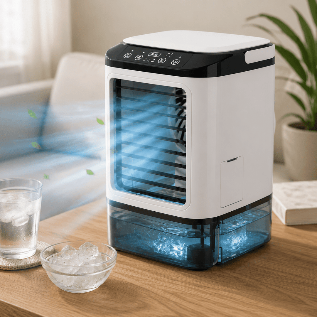 Portabel Luftkylare Med Luftfuktning 3 Hastigheter Och LED-Nattljus