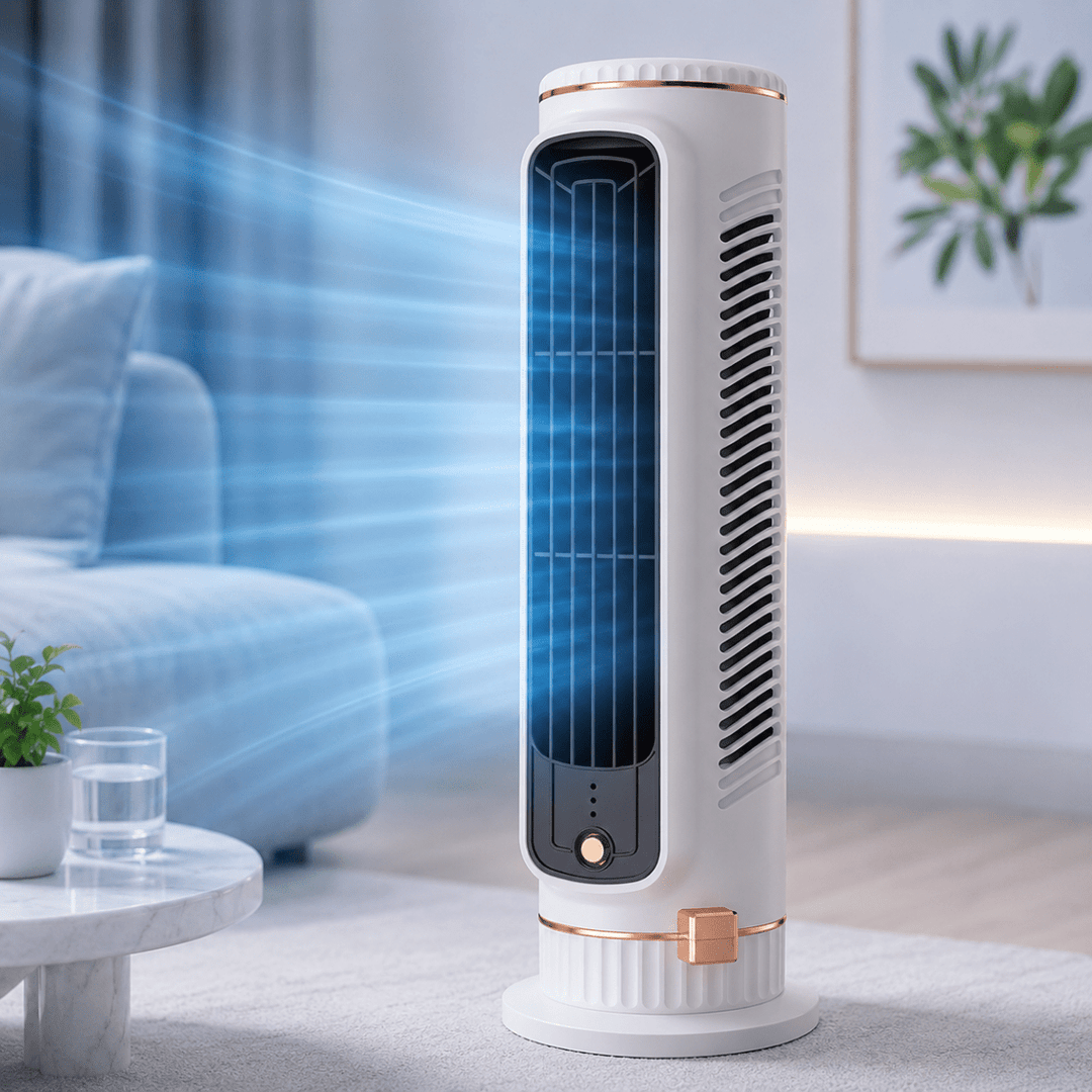Bladlös Tornfläkt Med 360° Luftcirkulation Och Platsbesparande Design