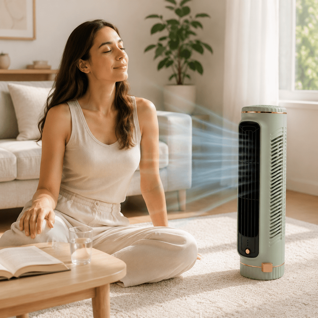 Bladlös Tornfläkt Med 360° Luftcirkulation Och Platsbesparande Design