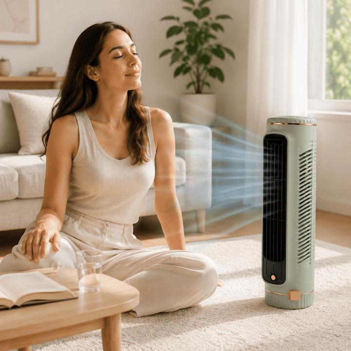 Bladlös Tornfläkt Med 360° Luftcirkulation Och Platsbesparande Design
