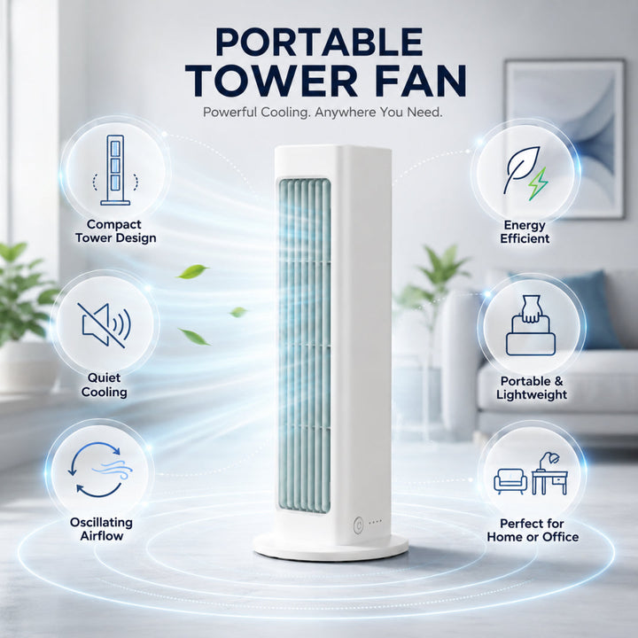 Kompakt Tornfläkt Med Oscillation Tyst Drift Och Platsbesparande Design