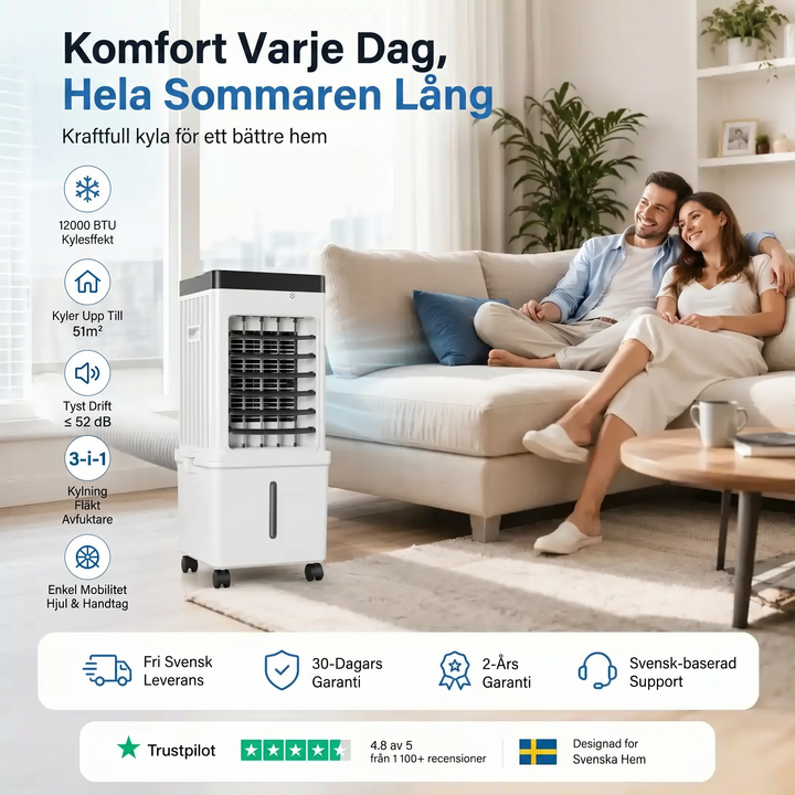 Bärbar Luftkonditionering 12 000 BTU – 3-i-1 Med Kyla, Fläkt Och Avfuktning