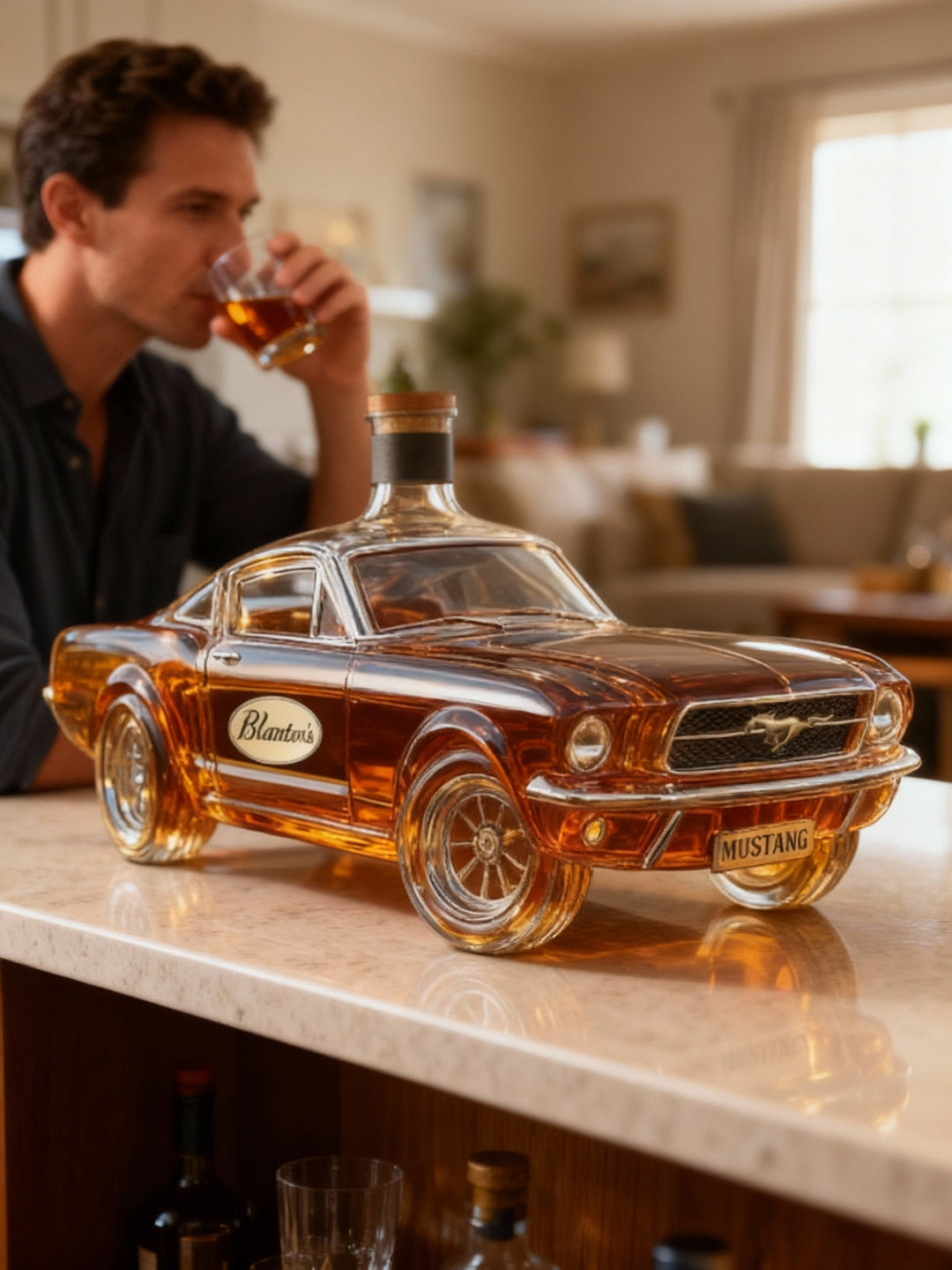 Bilformad Whisky Karaff I Glas Med Detaljerad Fordonsdesign