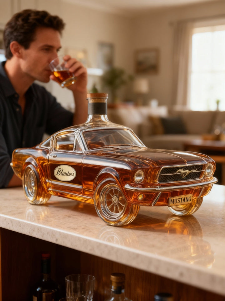 Bilformad Whisky Karaff I Glas Med Detaljerad Fordonsdesign