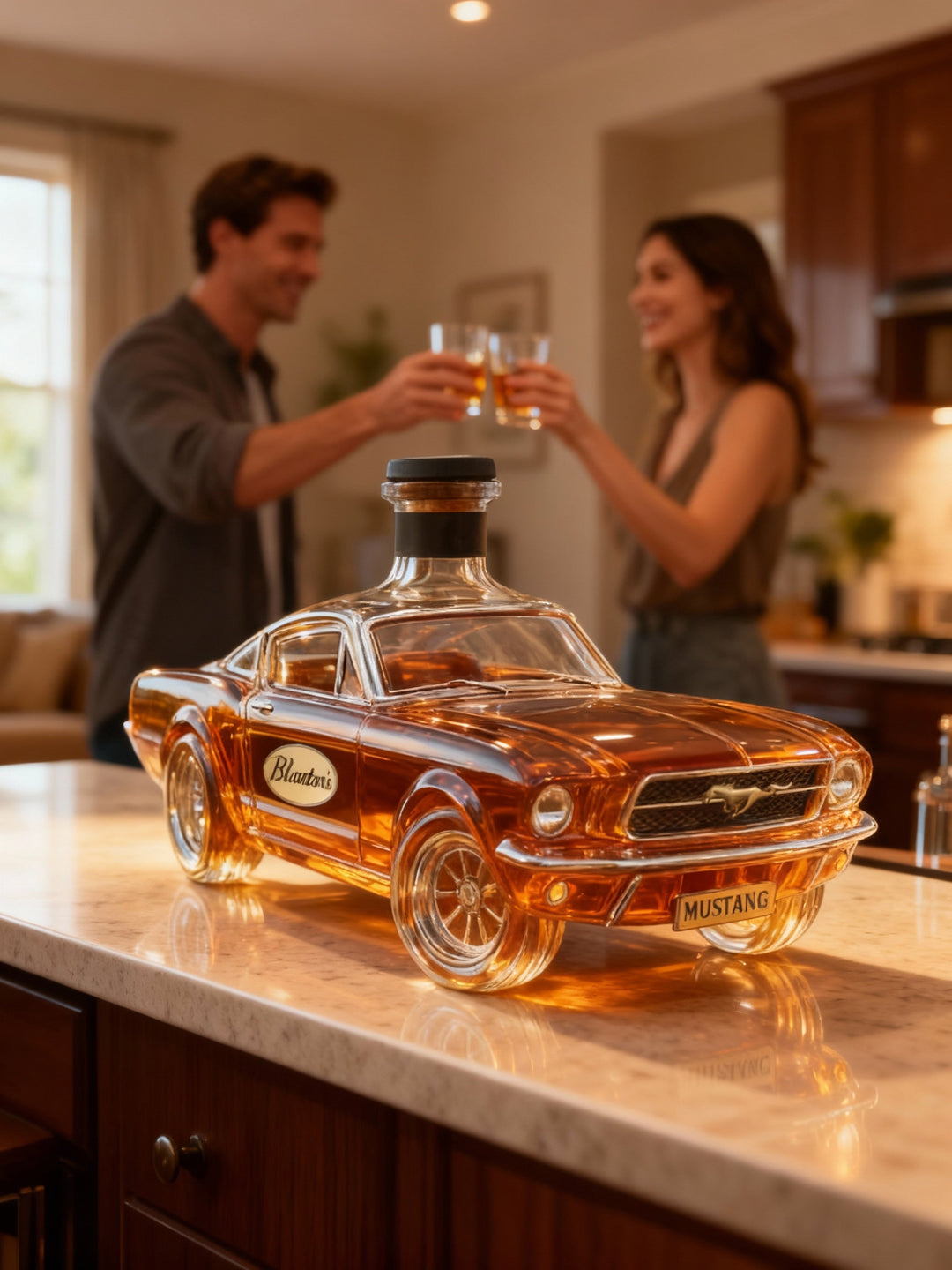 Bilformad Whisky Karaff I Glas Med Detaljerad Fordonsdesign
