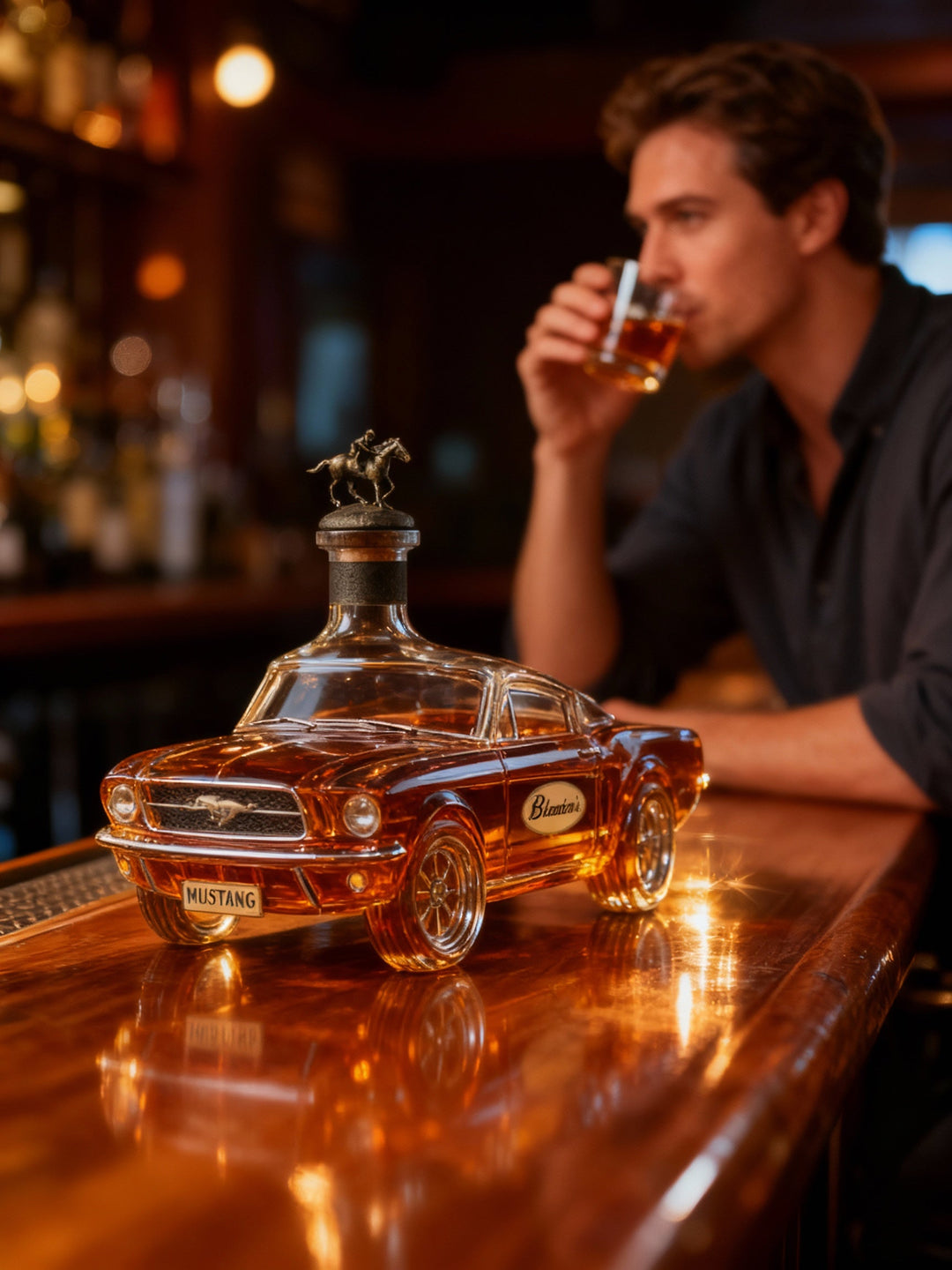 Bilformad Whisky Karaff I Glas Med Detaljerad Fordonsdesign