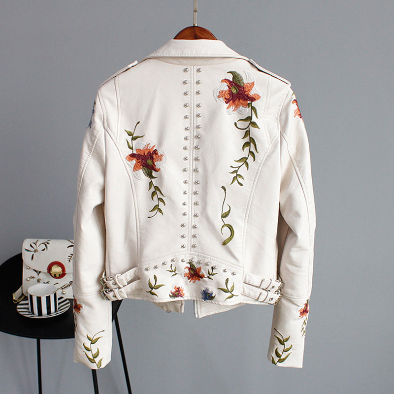 Audhild | Bikerjacka Dam Blombroderad Nitar Asymmetrisk Zip