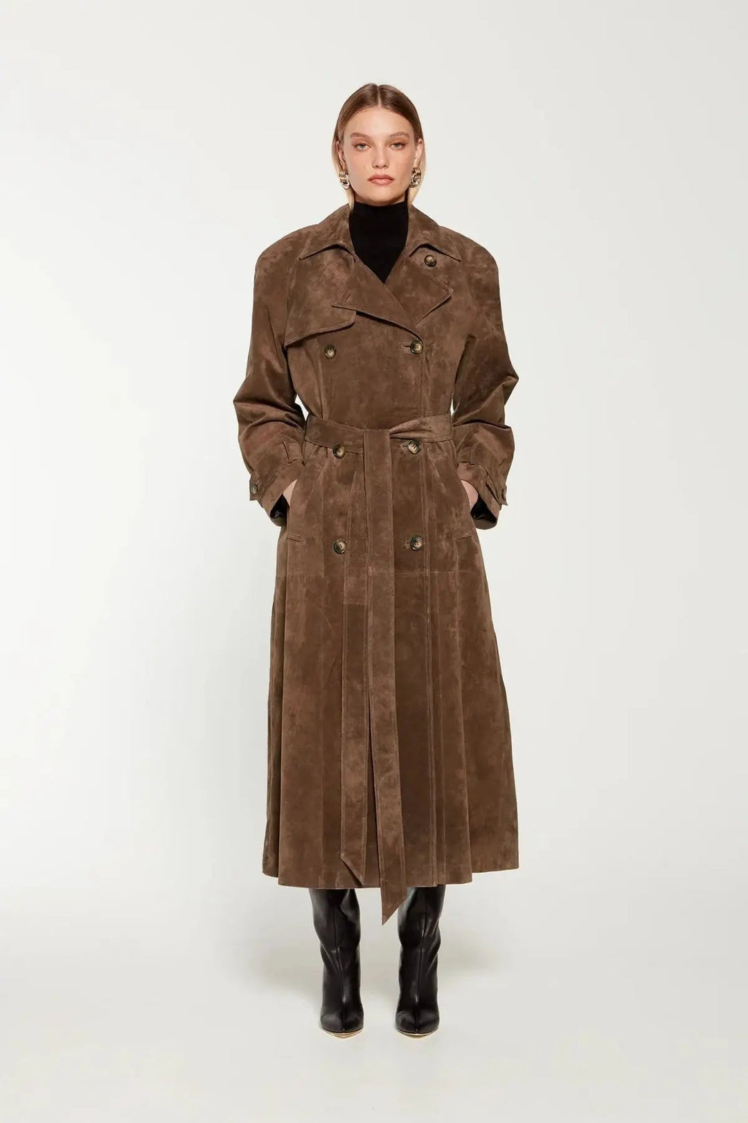 Ingvild | Trenchcoat Dam Lång Knytbälte Slagkrage Epåletter