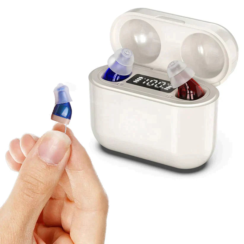 Uppladdningsbara In-Ear Hörselförstärkare Med Brusreducering Och Laddningsfodral