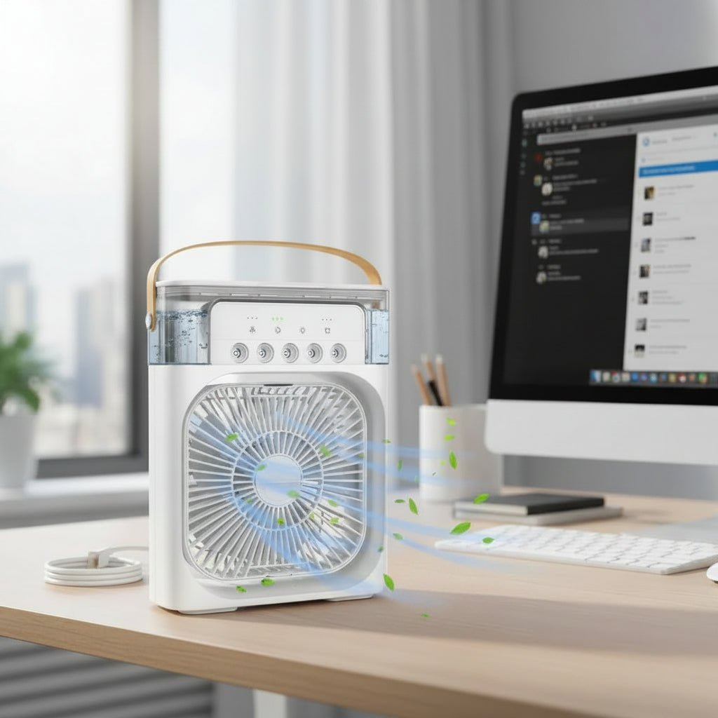 Portabel Mini Luftkylare Med 3 Hastigheter 3 Spraylägen Och LED-Stämningsljus