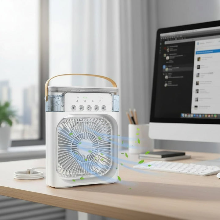 Portabel Mini Luftkylare Med 3 Hastigheter 3 Spraylägen Och LED-Stämningsljus