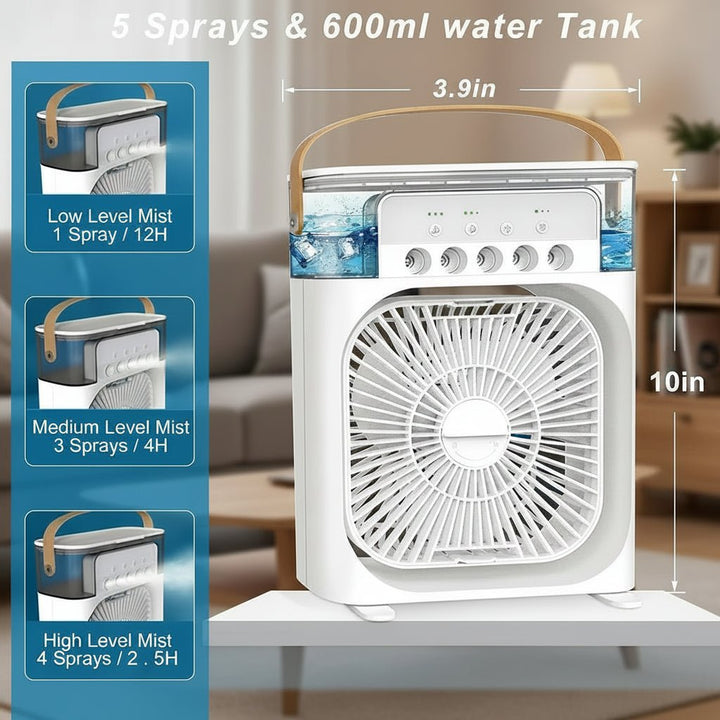 Portabel Mini Luftkylare Med 3 Hastigheter 3 Spraylägen Och LED-Stämningsljus