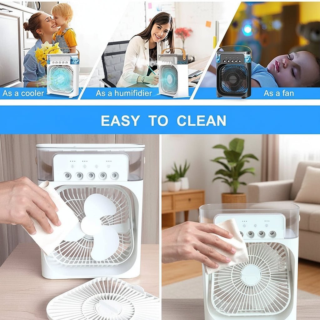 Portabel Mini Luftkylare Med 3 Hastigheter 3 Spraylägen Och LED-Stämningsljus