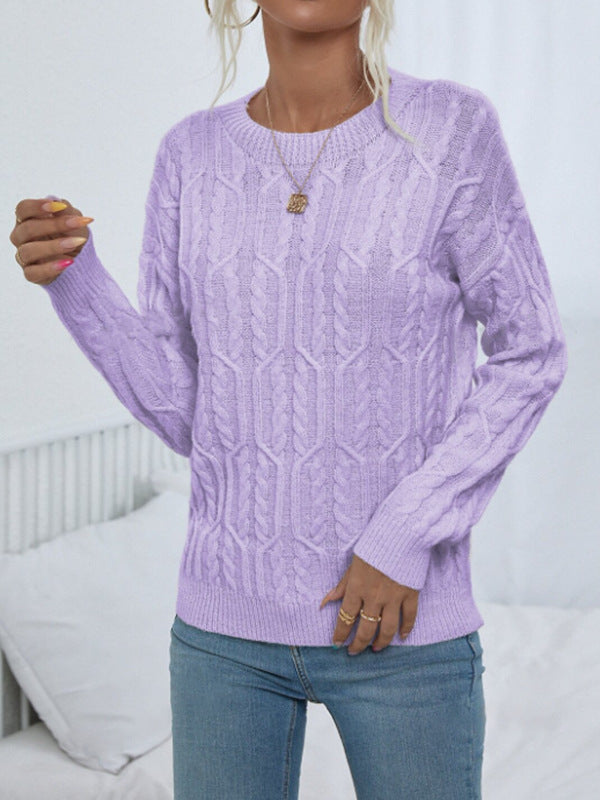 Livhild | Stickad Tröja Dam Kabelstickad Rund Hals Relaxed Fit