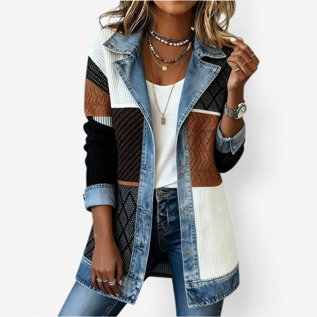 Inga | Jacka Dam Stickad Lagerlook Denimdetaljer