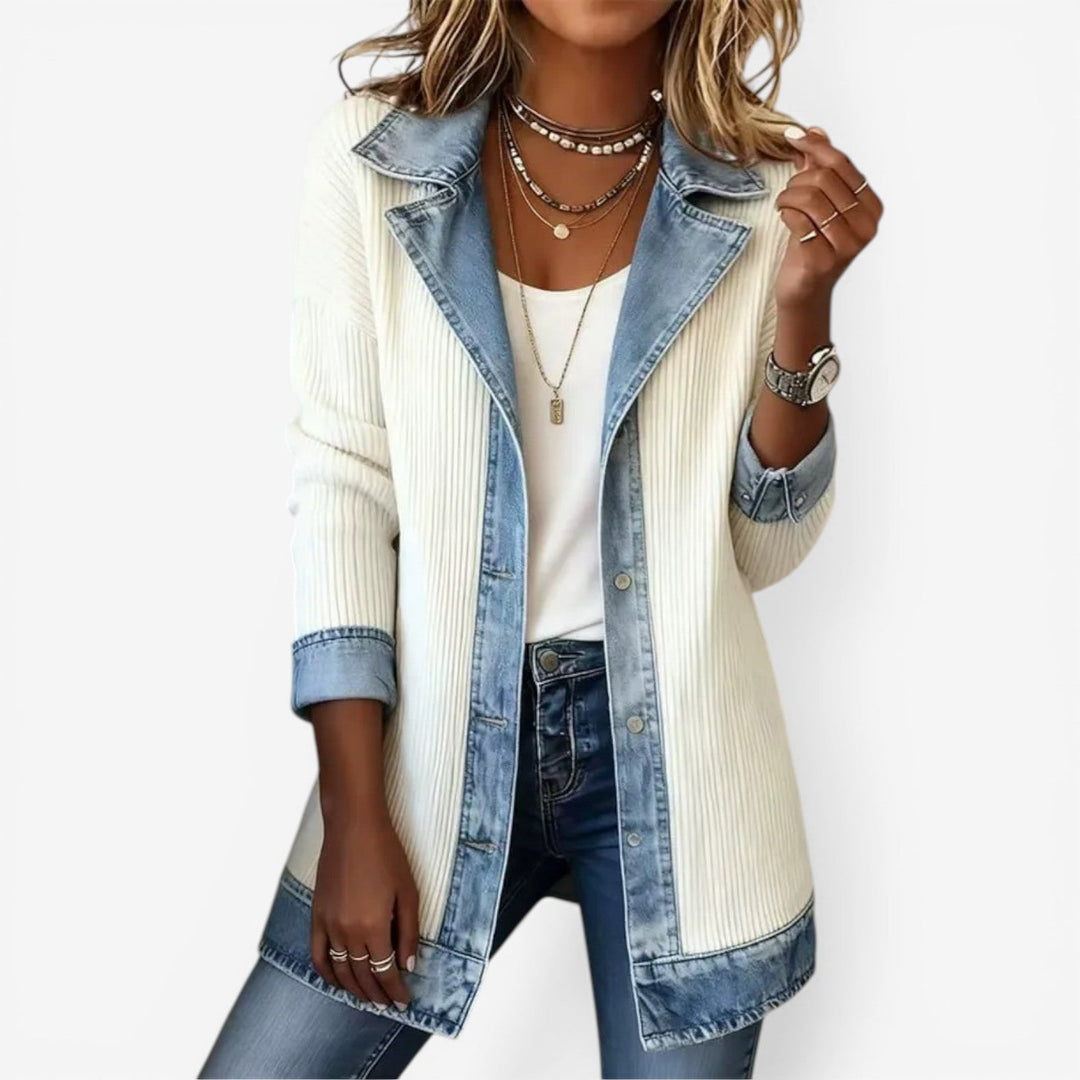 Inga | Jacka Dam Stickad Lagerlook Denimdetaljer