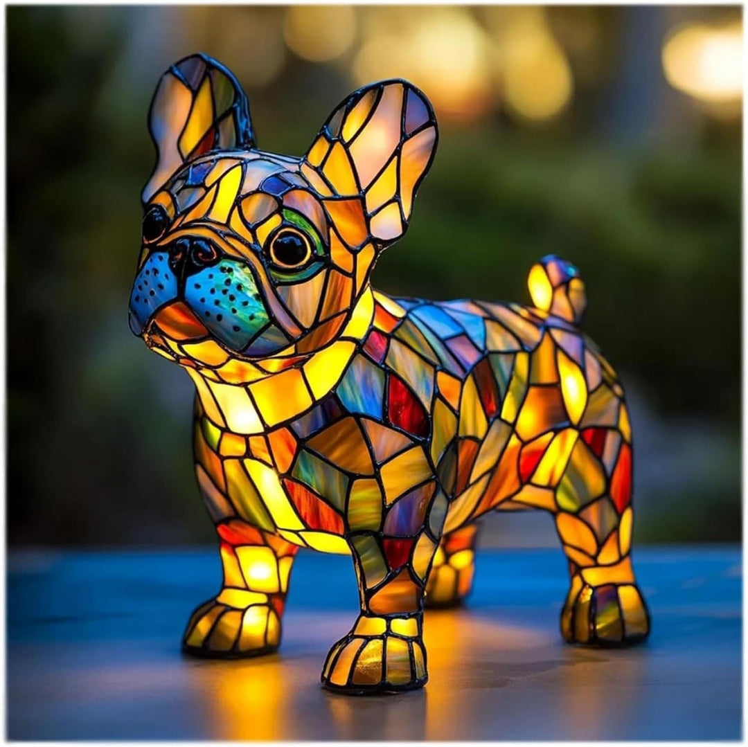 Hundformad Bordslampa Med LED-Ljus Och Dekorativt Färgat Glasutseende