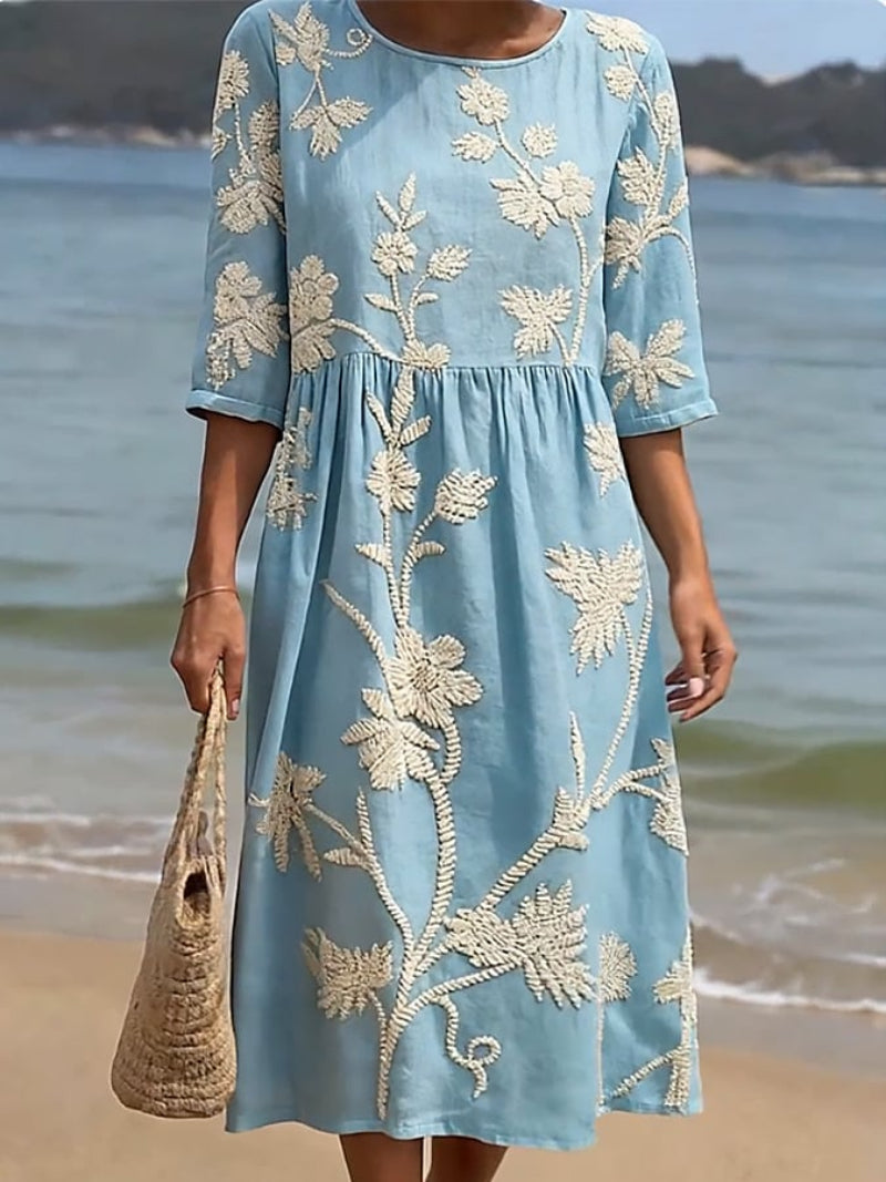 Svea | Midiklänning Dam Vintage Blomdetalj
