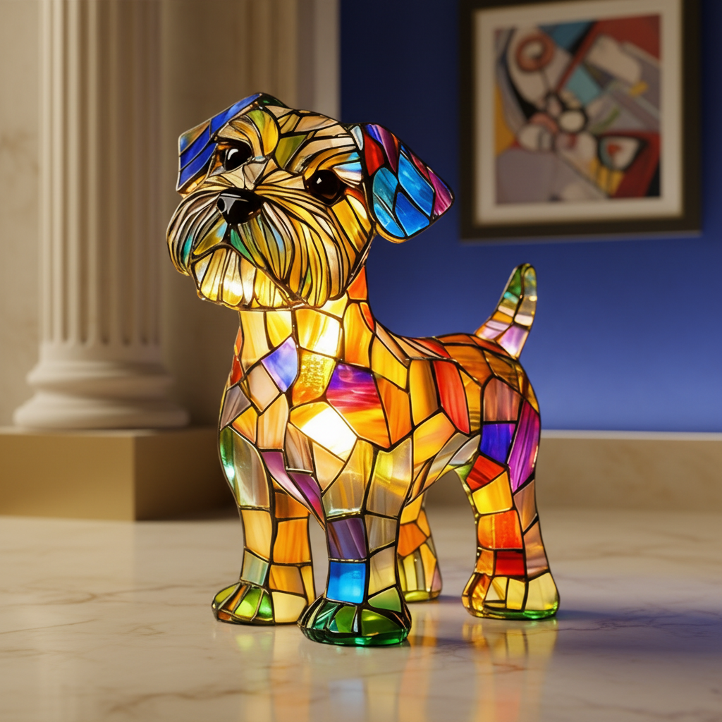 Hundformad Bordslampa Med LED-Ljus Och Dekorativt Färgat Glasutseende